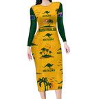 australia-soccer-long-sleeve-bodycon-dress-matildas-world-cup-2023-tropical-style