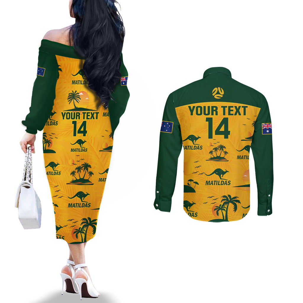 custom-australia-soccer-couples-matching-off-the-shoulder-long-sleeve-dress-and-long-sleeve-button-shirts-matildas-world-cup-2023-tropical-style