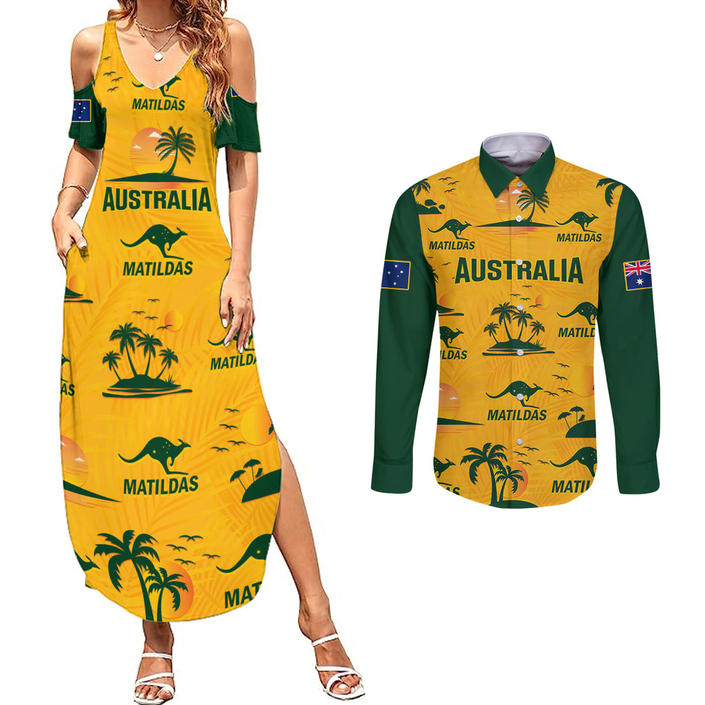 custom-australia-soccer-couples-matching-summer-maxi-dress-and-long-sleeve-button-shirts-matildas-world-cup-2023-tropical-style