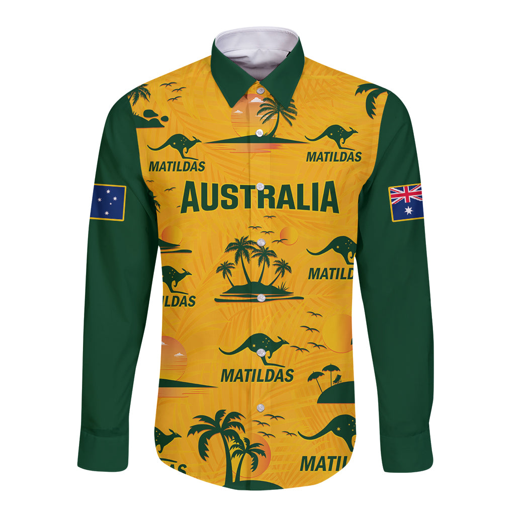 custom-australia-soccer-long-sleeve-button-shirt-matildas-world-cup-2023-tropical-style