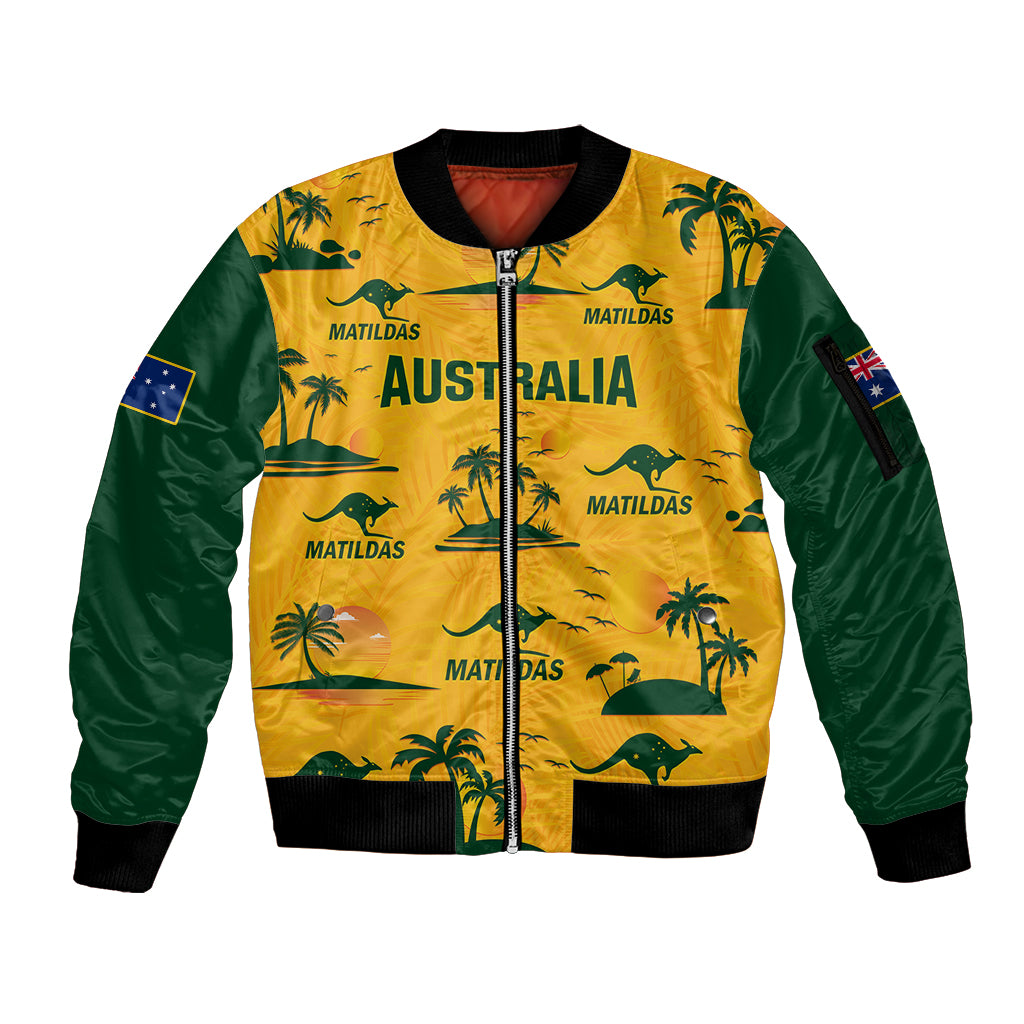 custom-australia-soccer-sleeve-zip-bomber-jacket-matildas-world-cup-2023-tropical-style