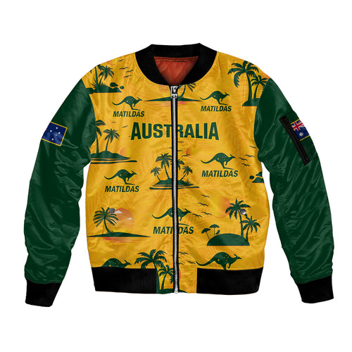 custom-australia-soccer-sleeve-zip-bomber-jacket-matildas-world-cup-2023-tropical-style