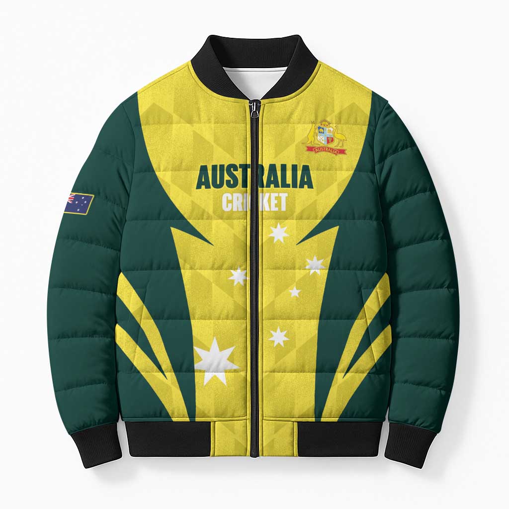 Australia Cricket Custom Bomber Puffer Jacket Go Aussie Dynamic Yellow - Aussie Hoodie