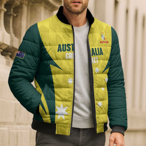 Australia Cricket Custom Bomber Puffer Jacket Go Aussie Dynamic Yellow - Aussie Hoodie
