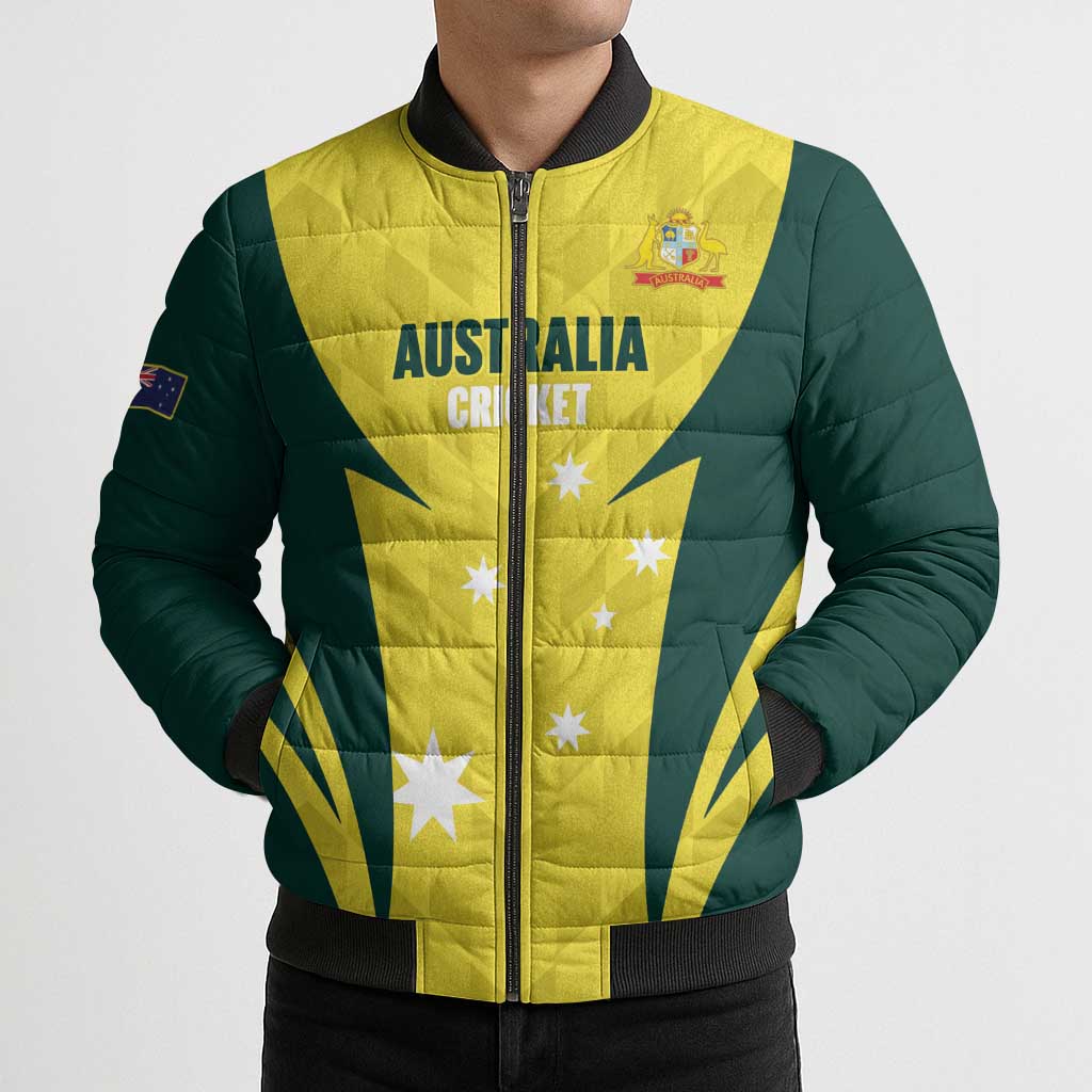 Australia Cricket Custom Bomber Puffer Jacket Go Aussie Dynamic Yellow - Aussie Hoodie
