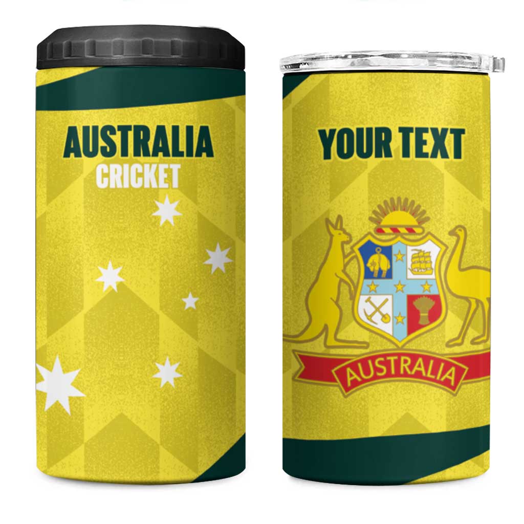 Australia Cricket Custom 4 in 1 Can Cooler Tumbler Go Aussie Dynamic Yellow - Aussie Hoodie