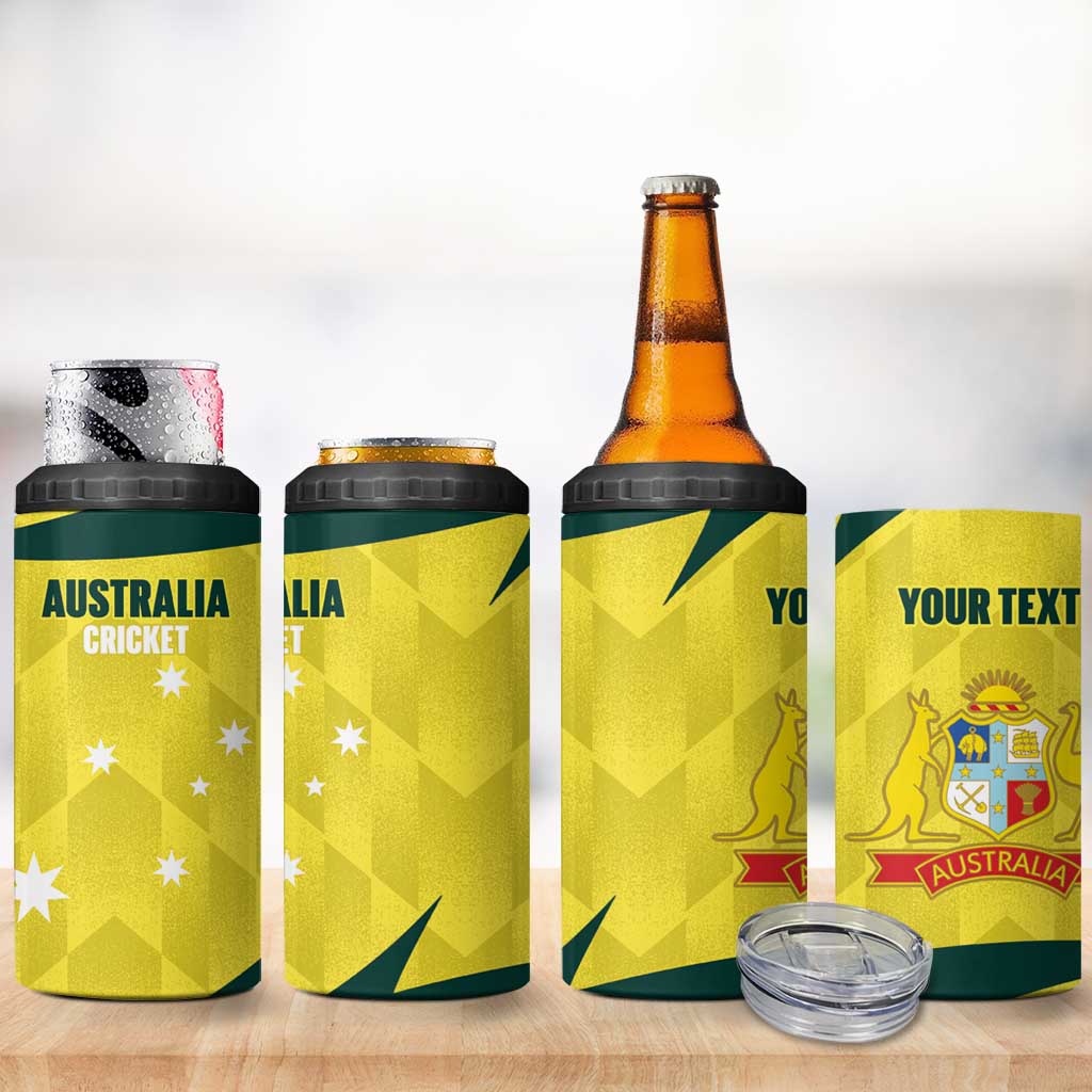 Australia Cricket Custom 4 in 1 Can Cooler Tumbler Go Aussie Dynamic Yellow - Aussie Hoodie
