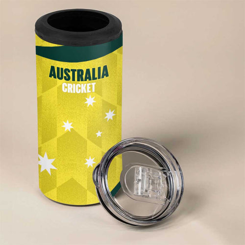 Australia Cricket Custom 4 in 1 Can Cooler Tumbler Go Aussie Dynamic Yellow - Aussie Hoodie