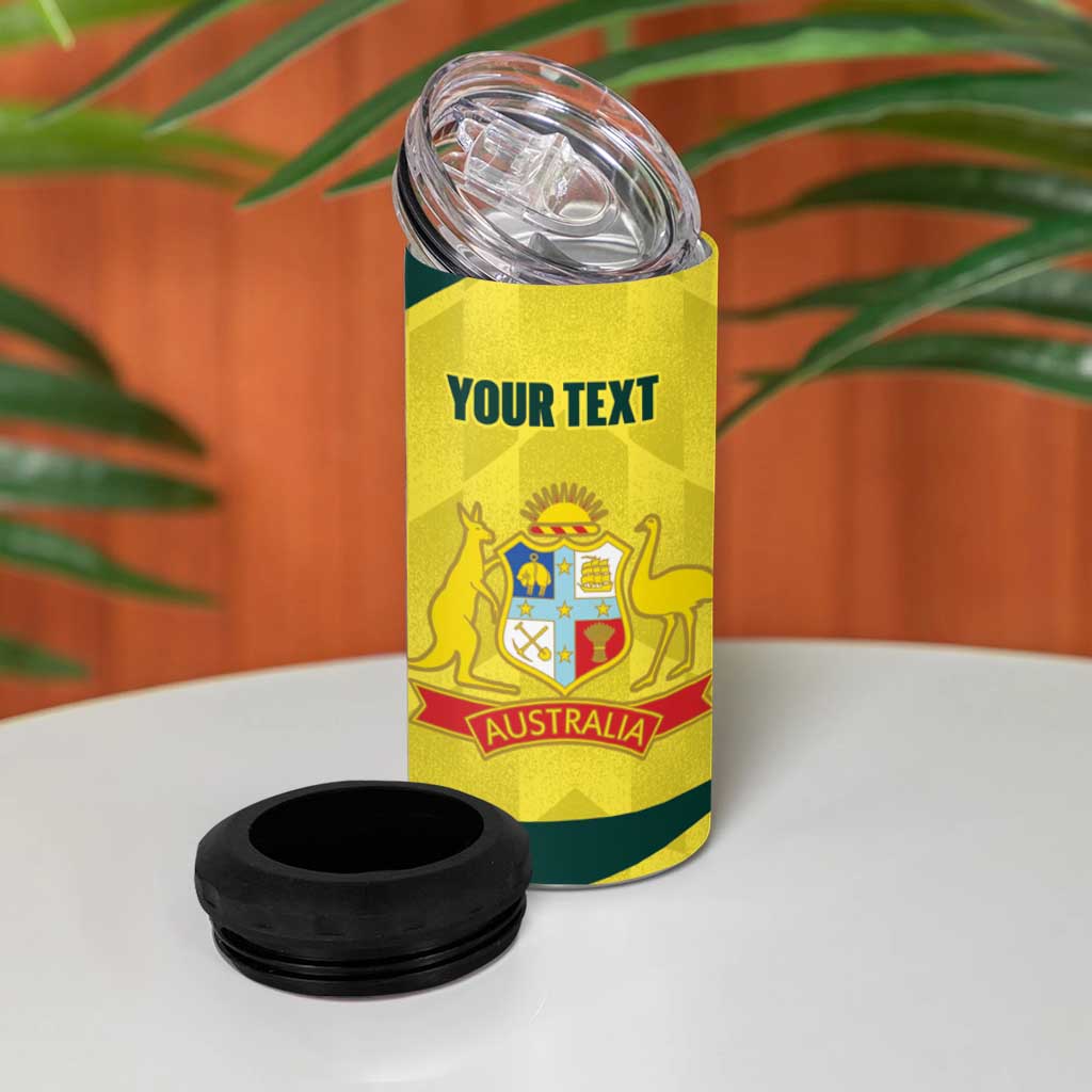 Australia Cricket Custom 4 in 1 Can Cooler Tumbler Go Aussie Dynamic Yellow - Aussie Hoodie