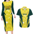 Australia Cricket Custom Couples Matching Long Sleeve Bodycon Dress and Hawaiian Shirt Go Aussie Dynamic Yellow - Aussie Hoodie