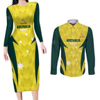 Australia Cricket Custom Couples Matching Long Sleeve Bodycon Dress and Long Sleeve Button Shirt Go Aussie Dynamic Yellow - Aussie Hoodie