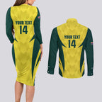 Australia Cricket Custom Couples Matching Long Sleeve Bodycon Dress and Long Sleeve Button Shirt Go Aussie Dynamic Yellow - Aussie Hoodie