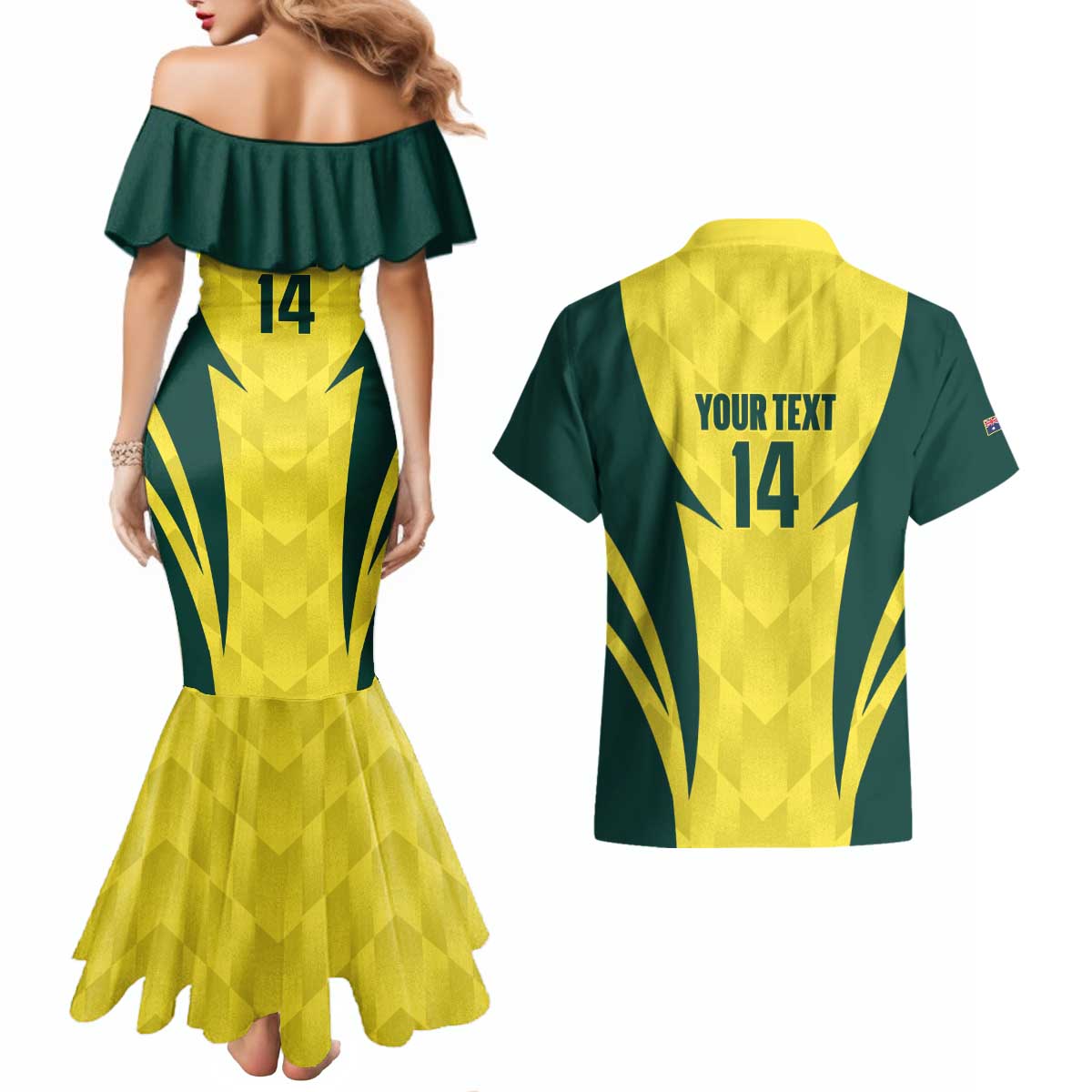 Australia Cricket Custom Couples Matching Mermaid Dress and Hawaiian Shirt Go Aussie Dynamic Yellow - Aussie Hoodie