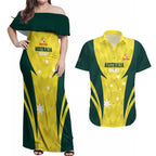 Australia Cricket Custom Couples Matching Off Shoulder Maxi Dress and Hawaiian Shirt Go Aussie Dynamic Yellow - Aussie Hoodie