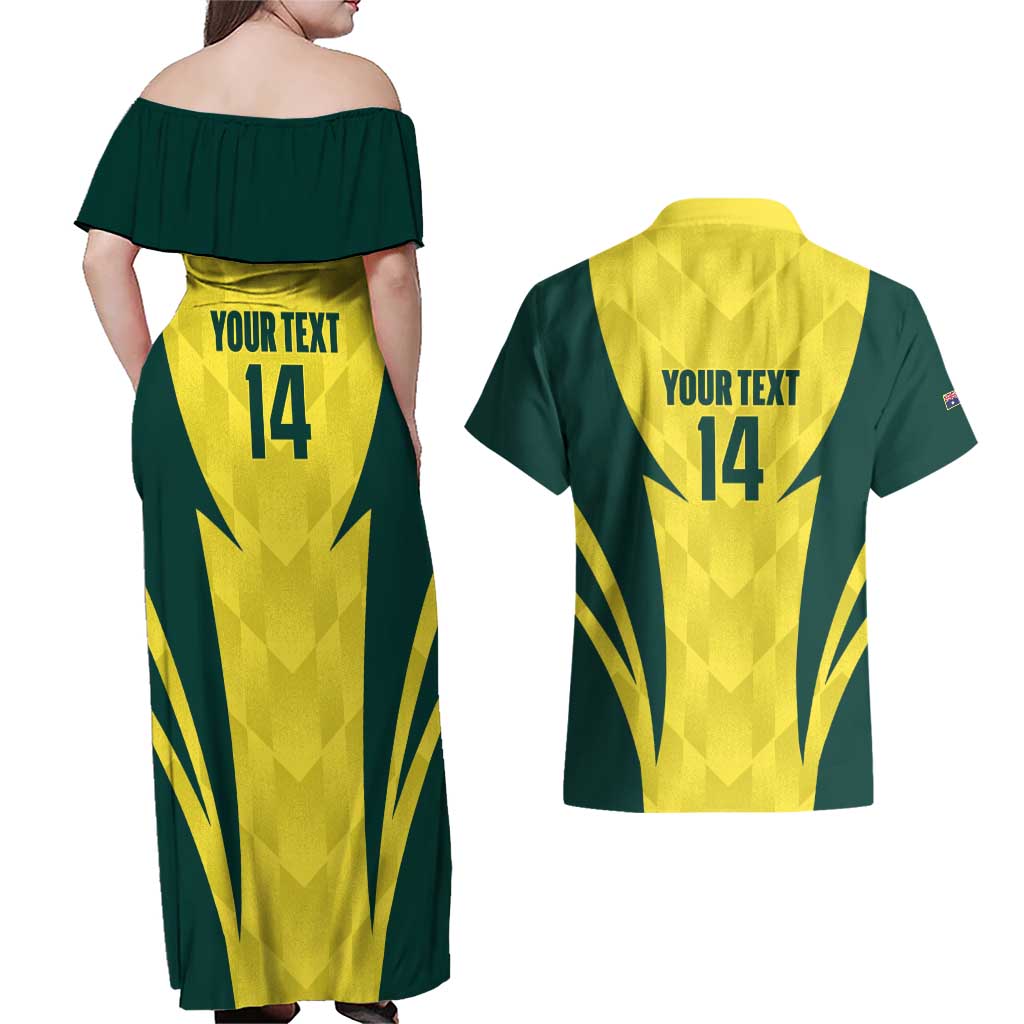 Australia Cricket Custom Couples Matching Off Shoulder Maxi Dress and Hawaiian Shirt Go Aussie Dynamic Yellow - Aussie Hoodie