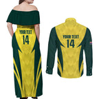 Australia Cricket Custom Couples Matching Off Shoulder Maxi Dress and Long Sleeve Button Shirt Go Aussie Dynamic Yellow - Aussie Hoodie