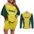 Australia Cricket Custom Couples Matching Off Shoulder Short Dress and Long Sleeve Button Shirt Go Aussie Dynamic Yellow - Aussie Hoodie