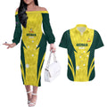 Australia Cricket Custom Couples Matching Off The Shoulder Long Sleeve Dress and Hawaiian Shirt Go Aussie Dynamic Yellow - Aussie Hoodie