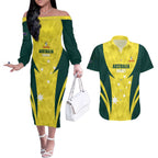 Australia Cricket Custom Couples Matching Off The Shoulder Long Sleeve Dress and Hawaiian Shirt Go Aussie Dynamic Yellow - Aussie Hoodie