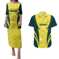 Australia Cricket Custom Couples Matching Puletasi and Hawaiian Shirt Go Aussie Dynamic Yellow - Aussie Hoodie