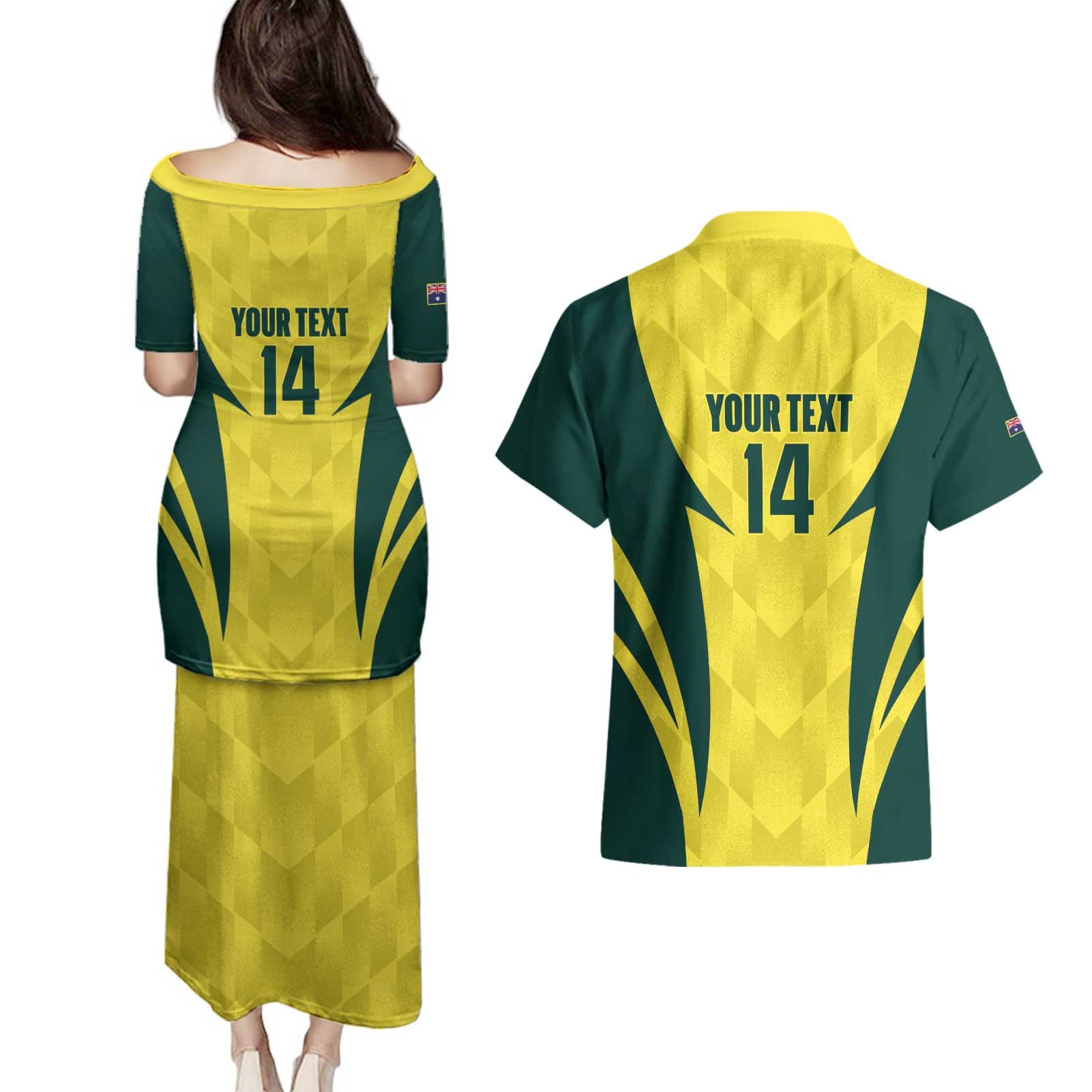 Australia Cricket Custom Couples Matching Puletasi and Hawaiian Shirt Go Aussie Dynamic Yellow - Aussie Hoodie