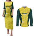 Australia Cricket Custom Couples Matching Puletasi and Long Sleeve Button Shirt Go Aussie Dynamic Yellow - Aussie Hoodie
