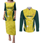 Australia Cricket Custom Couples Matching Puletasi and Long Sleeve Button Shirt Go Aussie Dynamic Yellow - Aussie Hoodie