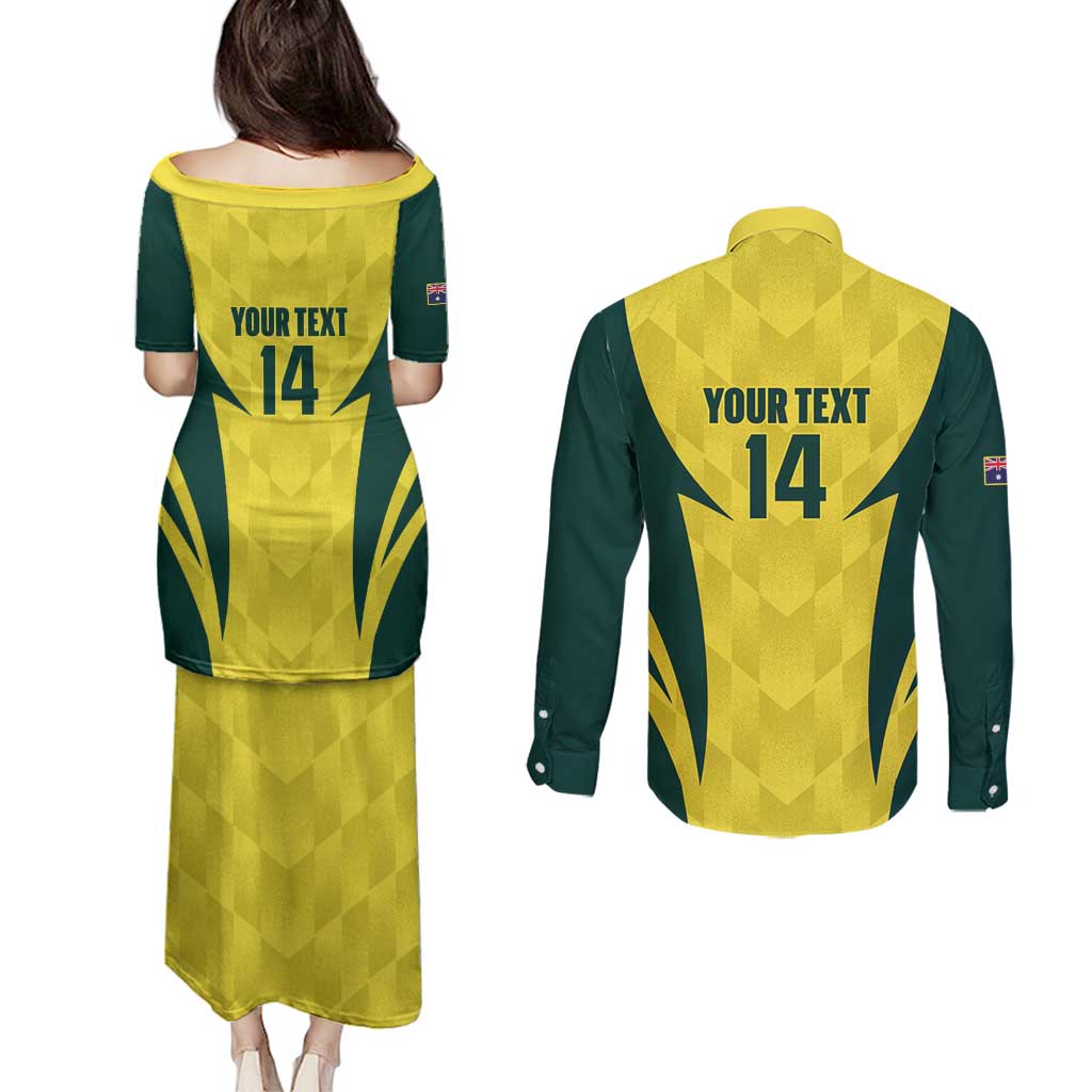Australia Cricket Custom Couples Matching Puletasi and Long Sleeve Button Shirt Go Aussie Dynamic Yellow - Aussie Hoodie