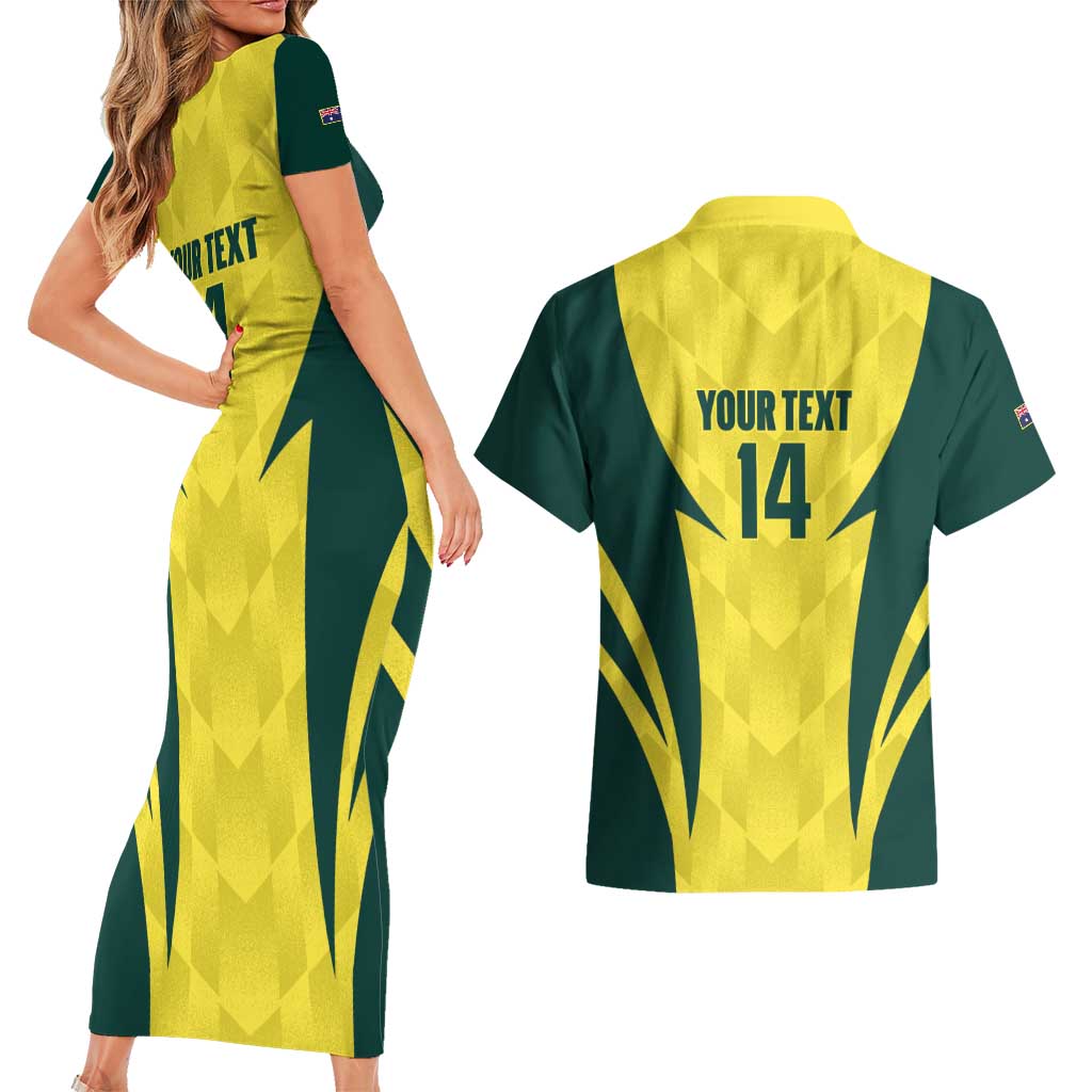 Australia Cricket Custom Couples Matching Short Sleeve Bodycon Dress and Hawaiian Shirt Go Aussie Dynamic Yellow - Aussie Hoodie