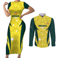 Australia Cricket Custom Couples Matching Short Sleeve Bodycon Dress and Long Sleeve Button Shirt Go Aussie Dynamic Yellow - Aussie Hoodie