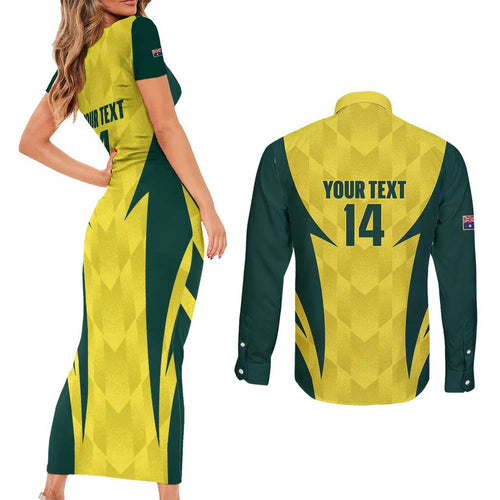 Australia Cricket Custom Couples Matching Short Sleeve Bodycon Dress and Long Sleeve Button Shirt Go Aussie Dynamic Yellow - Aussie Hoodie