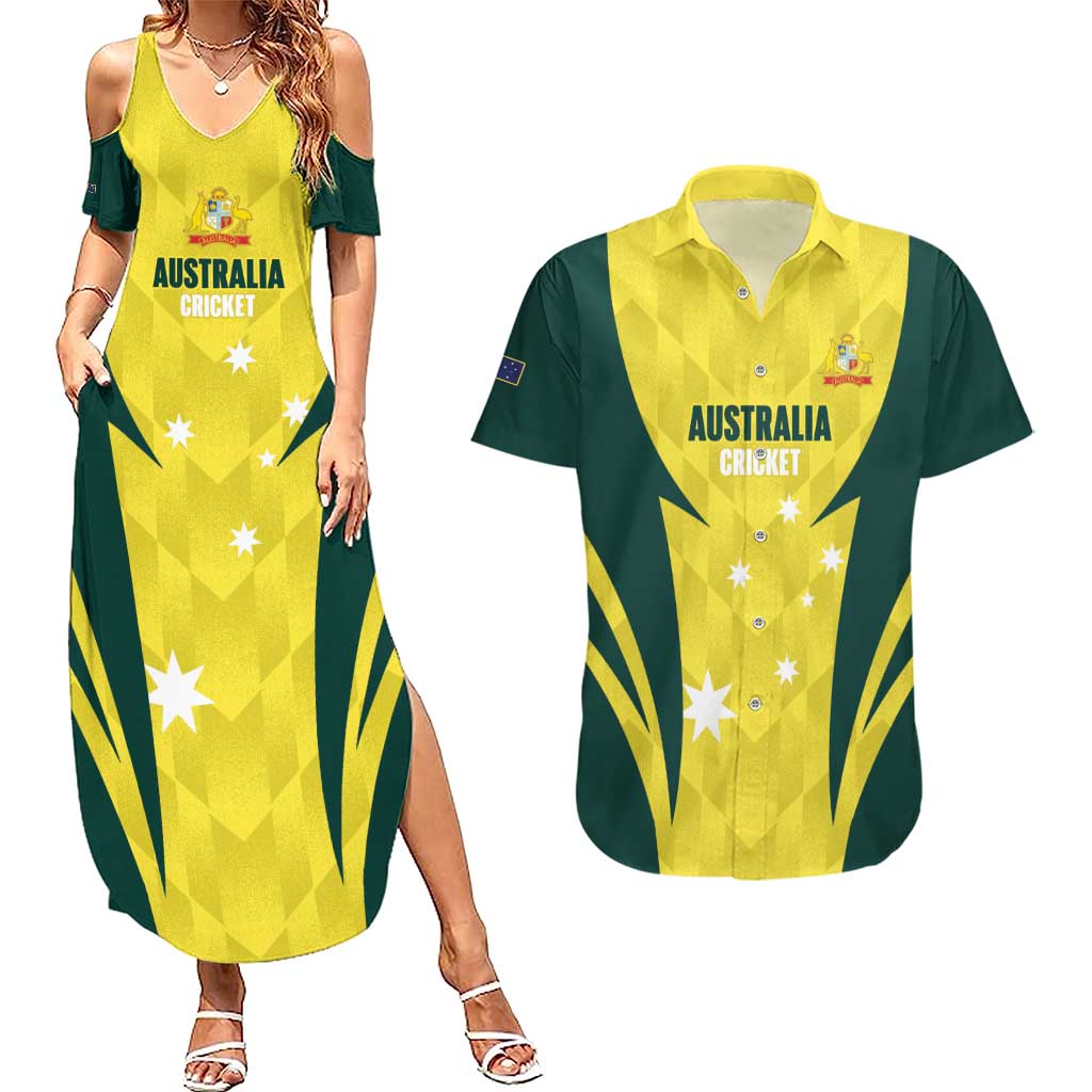 Australia Cricket Custom Couples Matching Summer Maxi Dress and Hawaiian Shirt Go Aussie Dynamic Yellow - Aussie Hoodie