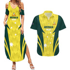 Australia Cricket Custom Couples Matching Summer Maxi Dress and Hawaiian Shirt Go Aussie Dynamic Yellow - Aussie Hoodie