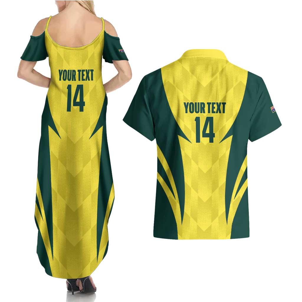 Australia Cricket Custom Couples Matching Summer Maxi Dress and Hawaiian Shirt Go Aussie Dynamic Yellow - Aussie Hoodie