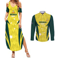 Australia Cricket Custom Couples Matching Summer Maxi Dress and Long Sleeve Button Shirt Go Aussie Dynamic Yellow - Aussie Hoodie
