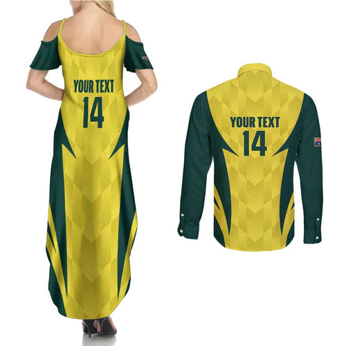 Australia Cricket Custom Couples Matching Summer Maxi Dress and Long Sleeve Button Shirt Go Aussie Dynamic Yellow - Aussie Hoodie