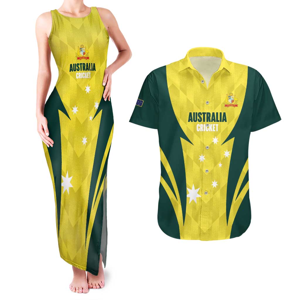 Australia Cricket Custom Couples Matching Tank Maxi Dress and Hawaiian Shirt Go Aussie Dynamic Yellow - Aussie Hoodie