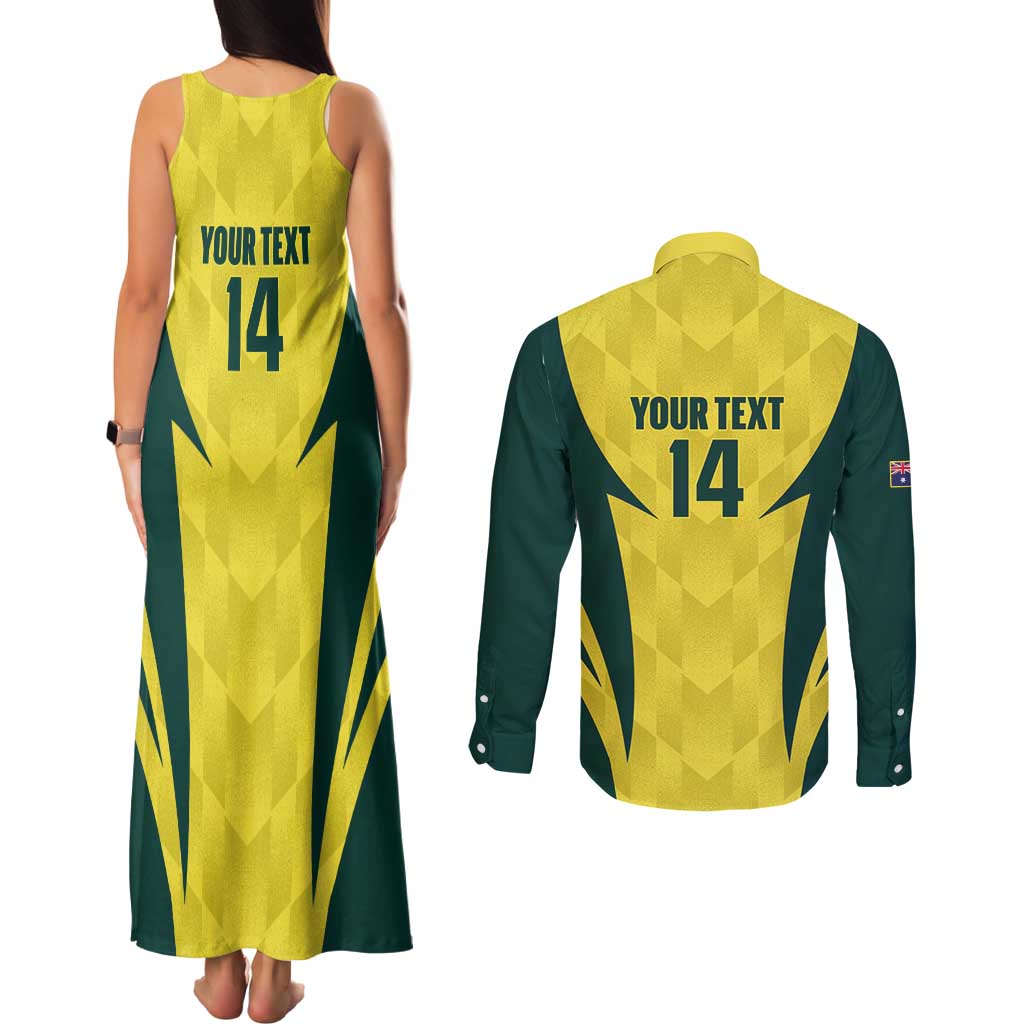 Australia Cricket Custom Couples Matching Tank Maxi Dress and Long Sleeve Button Shirt Go Aussie Dynamic Yellow - Aussie Hoodie