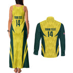 Australia Cricket Custom Couples Matching Tank Maxi Dress and Long Sleeve Button Shirt Go Aussie Dynamic Yellow - Aussie Hoodie