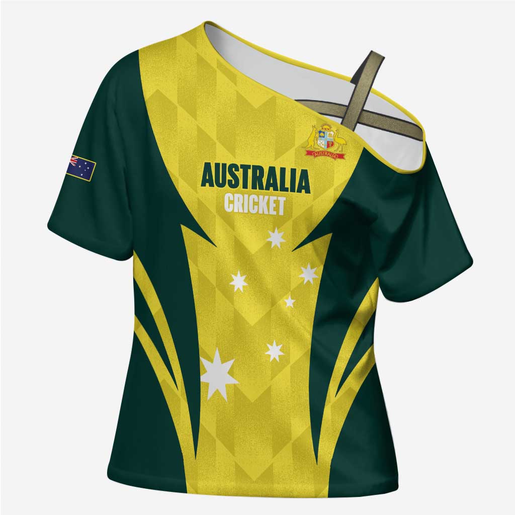Australia Cricket Custom Cross Shoulder Shirt Go Aussie Dynamic Yellow - Aussie Hoodie