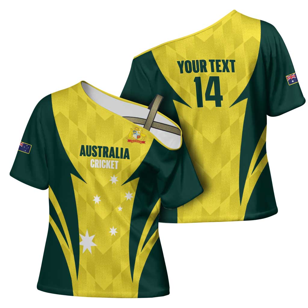 Australia Cricket Custom Cross Shoulder Shirt Go Aussie Dynamic Yellow - Aussie Hoodie