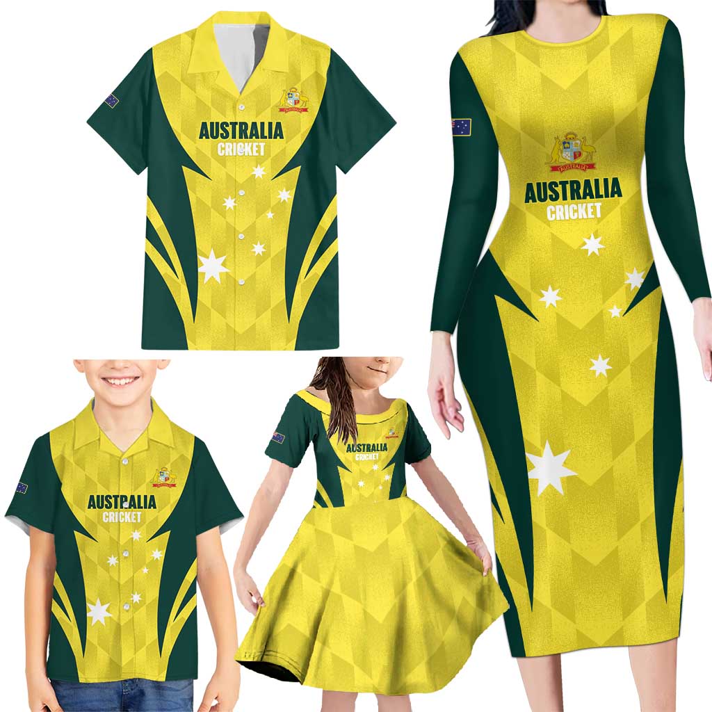 Australia Cricket Custom Family Matching Long Sleeve Bodycon Dress and Hawaiian Shirt Go Aussie Dynamic Yellow - Aussie Hoodie
