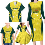 Australia Cricket Custom Family Matching Long Sleeve Bodycon Dress and Hawaiian Shirt Go Aussie Dynamic Yellow - Aussie Hoodie