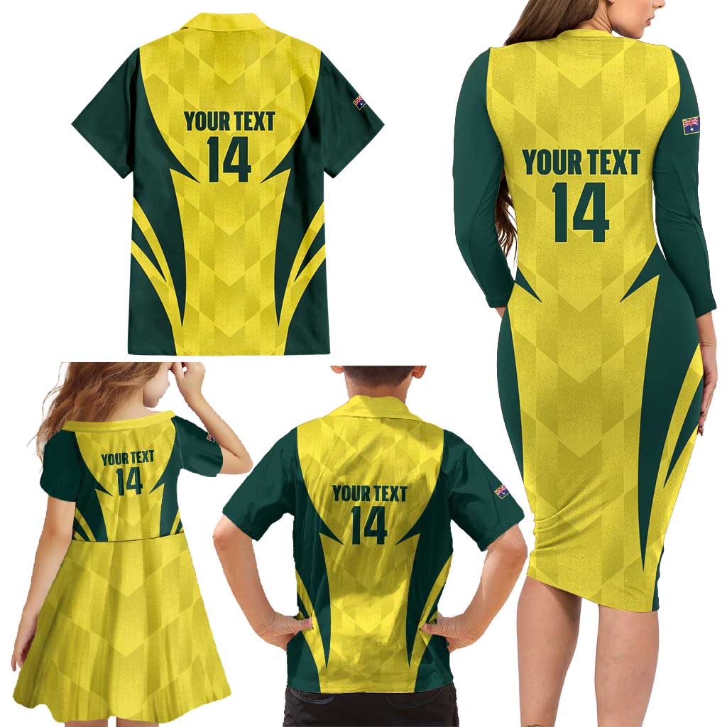 Australia Cricket Custom Family Matching Long Sleeve Bodycon Dress and Hawaiian Shirt Go Aussie Dynamic Yellow - Aussie Hoodie
