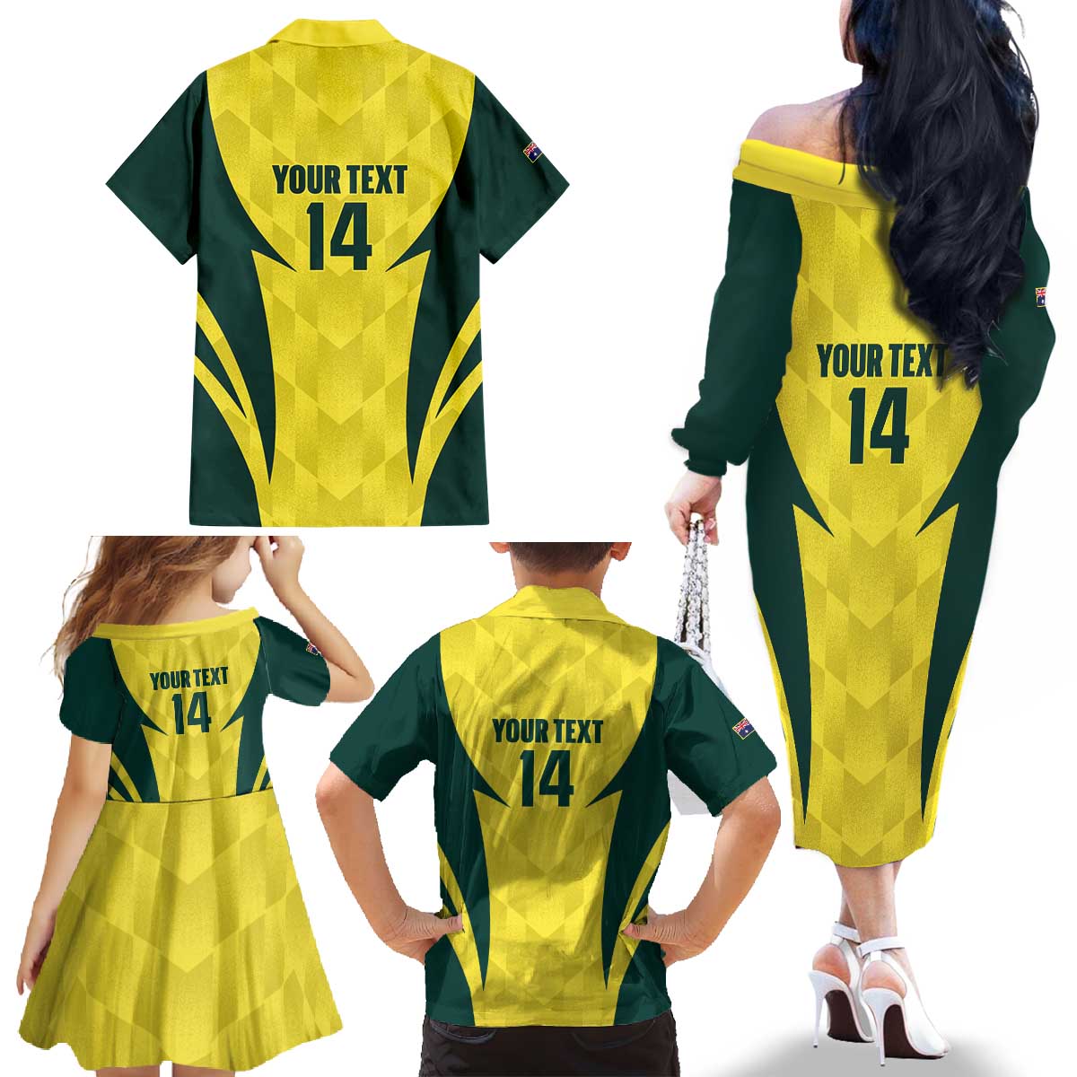 Australia Cricket Custom Family Matching Off The Shoulder Long Sleeve Dress and Hawaiian Shirt Go Aussie Dynamic Yellow - Aussie Hoodie