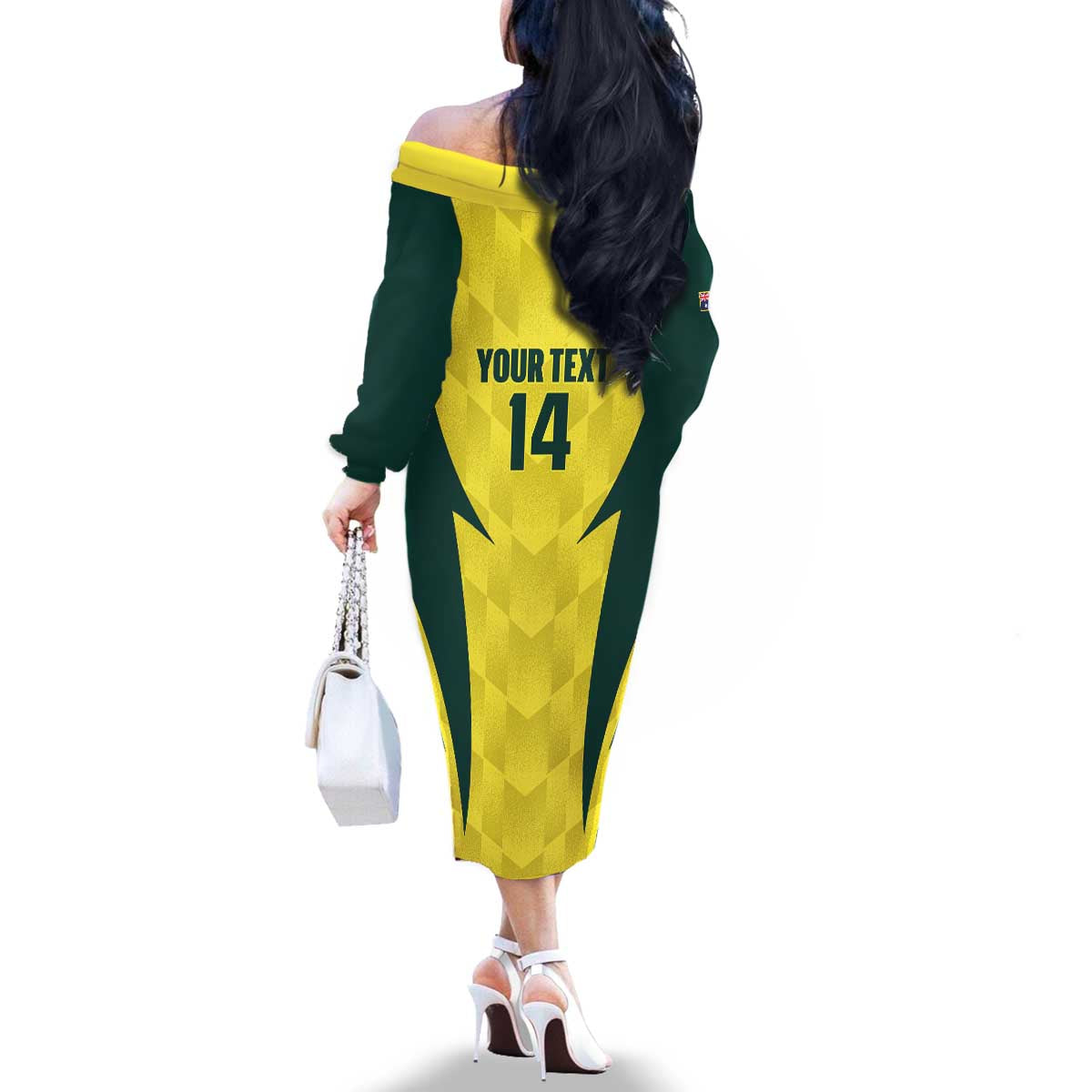 Australia Cricket Custom Family Matching Off The Shoulder Long Sleeve Dress and Hawaiian Shirt Go Aussie Dynamic Yellow - Aussie Hoodie