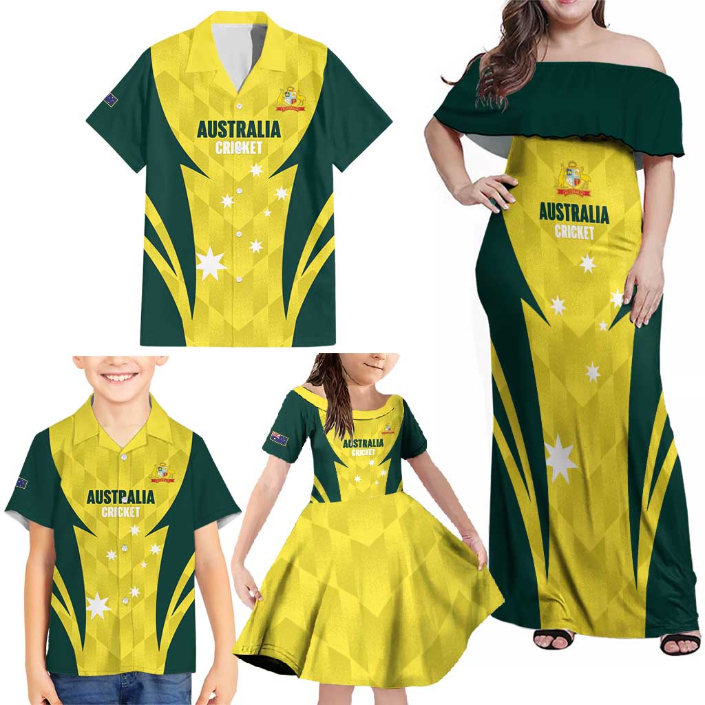 Australia Cricket Custom Family Matching Off Shoulder Maxi Dress and Hawaiian Shirt Go Aussie Dynamic Yellow - Aussie Hoodie