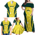 Australia Cricket Custom Family Matching Off Shoulder Maxi Dress and Hawaiian Shirt Go Aussie Dynamic Yellow - Aussie Hoodie