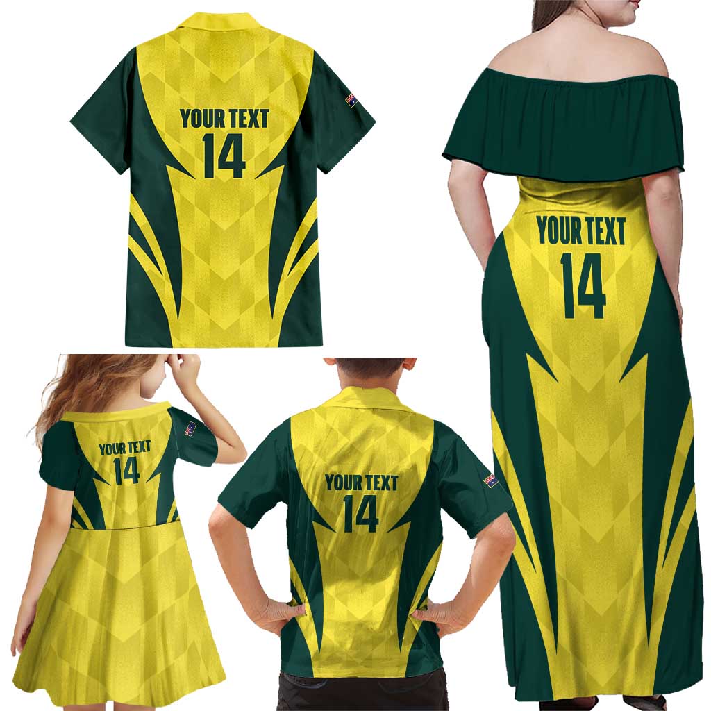 Australia Cricket Custom Family Matching Off Shoulder Maxi Dress and Hawaiian Shirt Go Aussie Dynamic Yellow - Aussie Hoodie