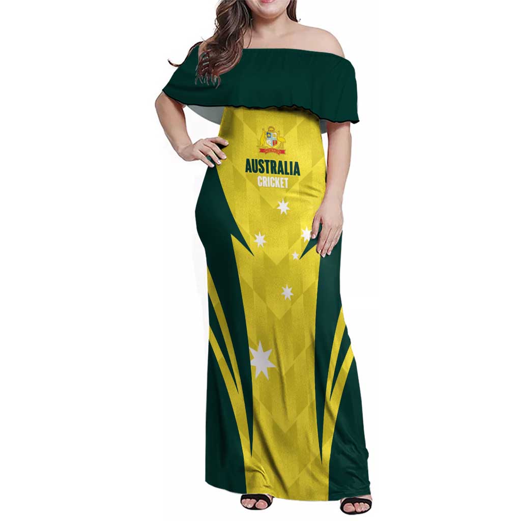 Australia Cricket Custom Family Matching Off Shoulder Maxi Dress and Hawaiian Shirt Go Aussie Dynamic Yellow - Aussie Hoodie